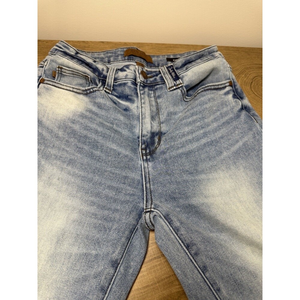 Judy Blue Jeans Plaid Cuff Sz 7/28 Med Wash Straight Fit Stretch JB88747 MD - Picture 7 of 15